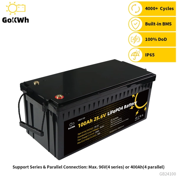 GoKWh 24V 100Ah LiFePO4 Deep Cycle Battery with Built-In BMS