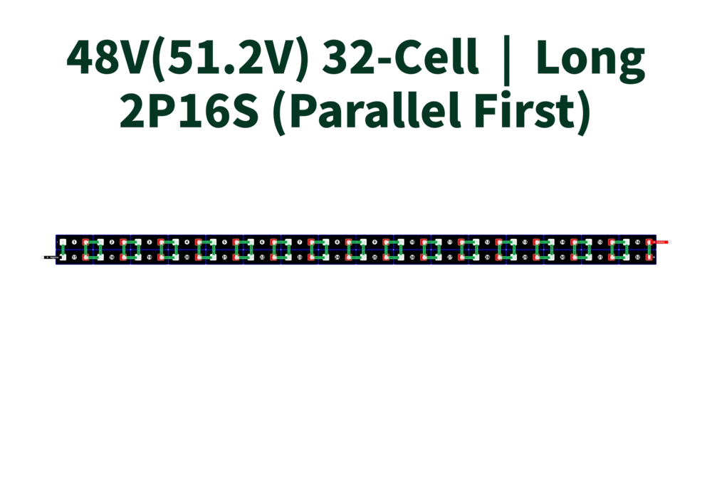 48V(51.2V) 32-Cell-Long-2P16S (Parallel First)_3.2V LiFePO4 Cell Configurations