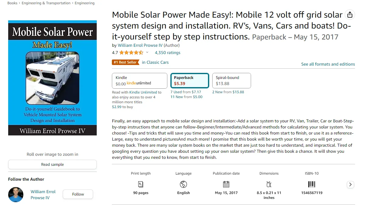 Will Prowse's Solar Resources - Book On Amazon
