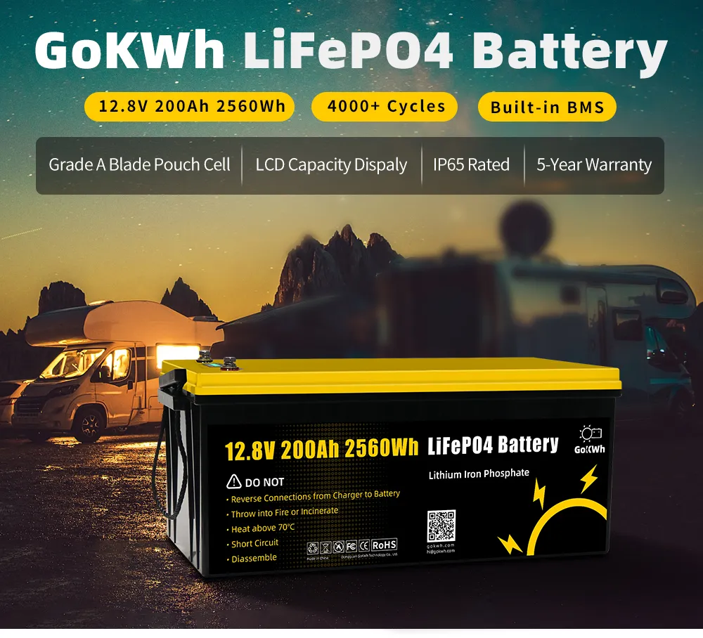 GoKWh 12V 200Ah LiFePO4 Battery – Monitor with LCD Display_Details