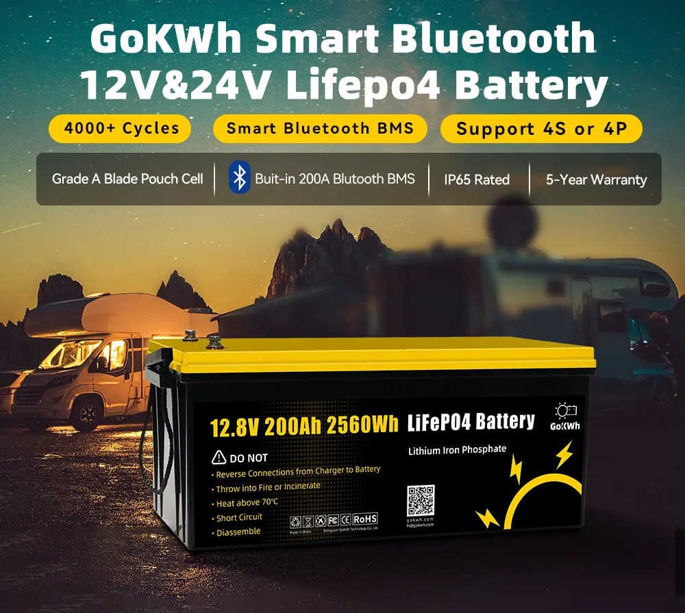 GoKWh 12V 200Ah LiFePO4 Battery Built-in Smart Bluetooth Detail