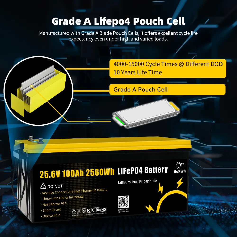 GoKWh 24V 100Ah LiFePO4 Battery Built-in Smart Bluetooth & LCD