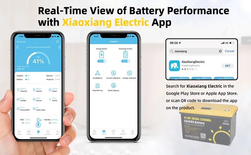Real-Time View of GoKWh 12V & 24V Series LiFePO4 Batteries Performance with Xiaoxiang Electric App