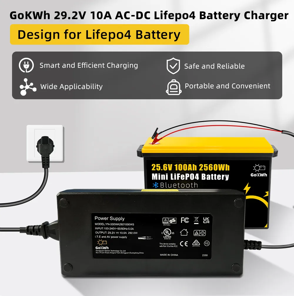 GoKWh 24V (29.2V) 10A AC To DC LiFePO4 Battery Charger