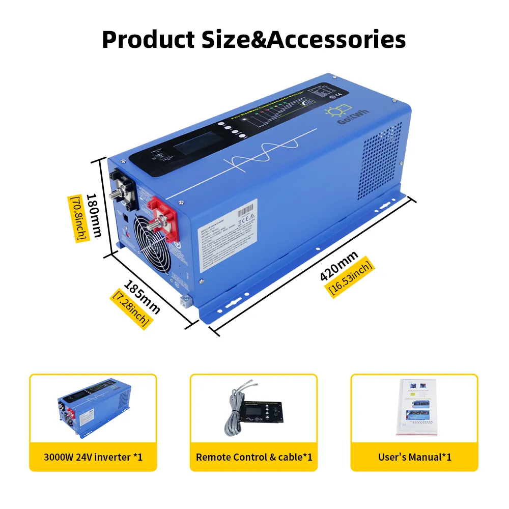 GoKWh 3000W DC 24V Pure Sine Wave Inverter with Charger