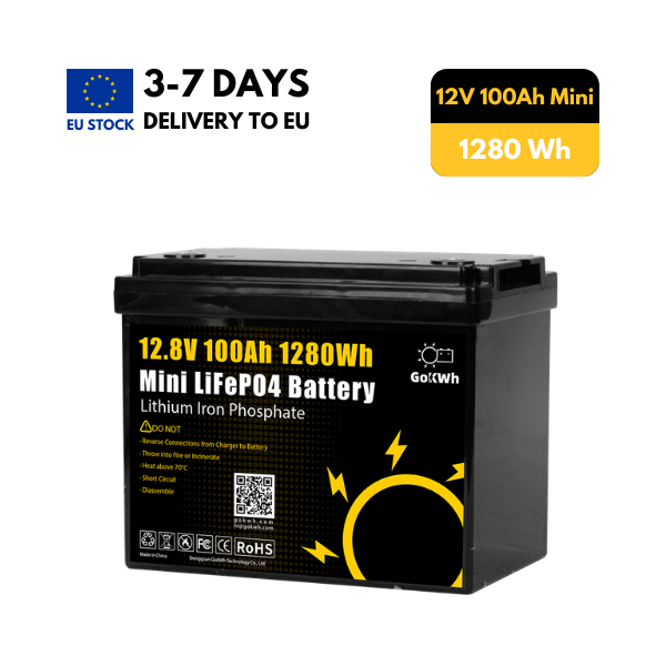 GoKWh 12V 100Ah Mini LiFePO4 Battery, Built-in 100A BMS, 4000+ Cycles, 10kg Compact Design for RV Solar Marine Trolling Motor Off-Grid, EU Stock Fast Shipping