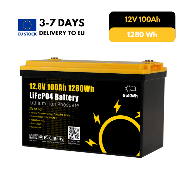 GoKWh 12V 100Ah LiFePO4 Battery – Built-in 100A BMS, 8000+ Deep Cycles, IP65 Waterproof, Lightweight – Perfect for RV Marine Solar