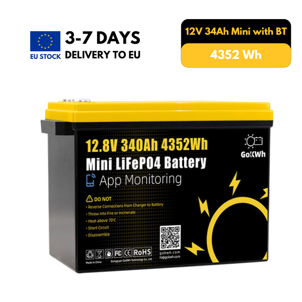 GoKWh 12V 340Ah LiFePO4 Battery, Built-in 200A Bluetooth BMS, 4352Wh Energy, 8000+ Cycles for RV, Boat, Camper, Off-Grid