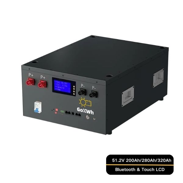 GoKWh 51.2V Stack-mounted LiFePO4 Battery Storage Series Built-in LCD Screen & BMS for Home & Off-Grid