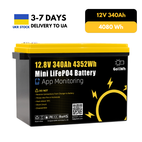 GoKWh 12V 340Ah LiFePO4 Battery, Built‑in 200A Bluetooth BMS, 8000+ Cycles Deep Cycle Lithium Battery for RV Solar Marine Off‑Grid – Fast Delivery from Ukraine Stock